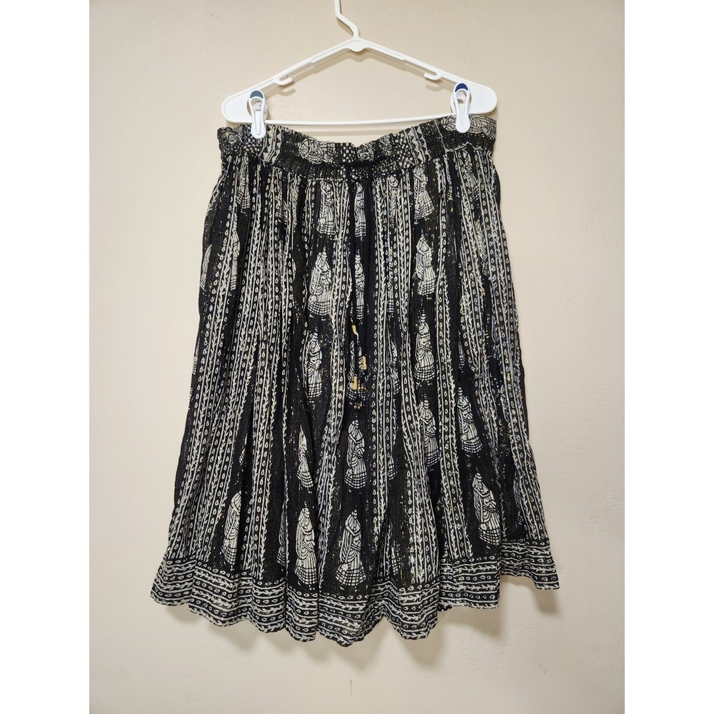 Vintage‎ Effeci Boho Midi Skirt Black And Gold Size Large